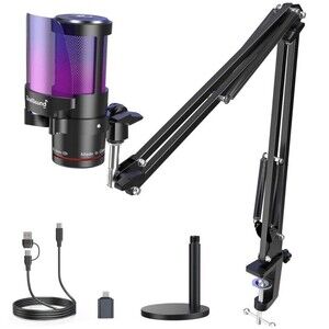 Gaming USB Microphone,Noise Cancellation Condenser mic,RGB Microphone with Mu...